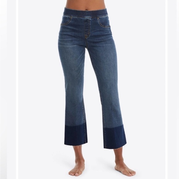 SPANX Blue Ankle Cropped Flare Jeans L NEW - Picture 2 of 10